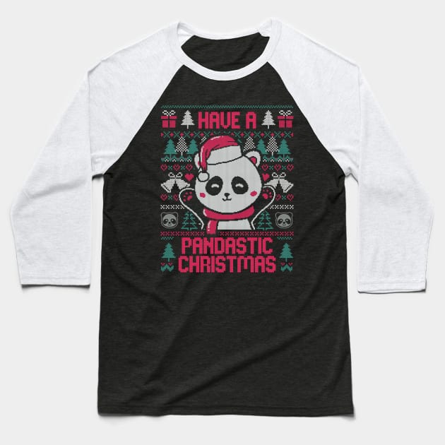 Pandastic Christmas - Funny Ugly Sweater Xmas Panda Gift Baseball T-Shirt by eduely